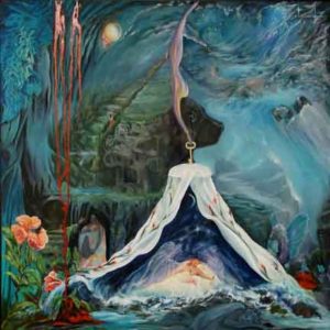 Cupids Arrow Shot Woman in Surreal Spiritual Dreamscape Painting