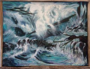 Ocean Waves Crashing Rocky Shore Storm Paintings